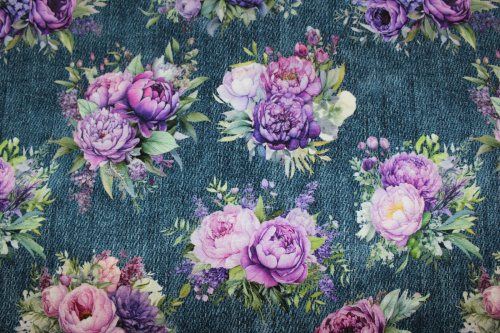 Preview: French Terry Peonie Love jeans blaupetrol (10 cm)